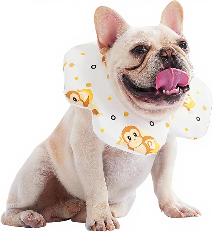 PetWarm Dog Recovery Collar, Recovery Collar for Dogs, Lightweight Soft Flower Design, Comfortable Neck Protector Helps Discourage Licking, Post-Visit Protective Collars, Monkey Print, Yellow, L