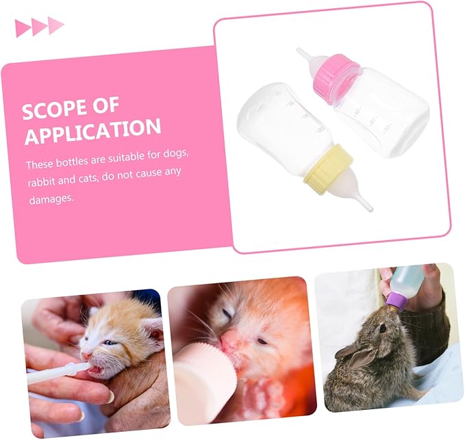 2Pcs Kitten Nursing Bottles Pet Feeder with Scale for Puppies and Newborn Small Animals Hand-Feeding Milk Container in Yellow and Pink