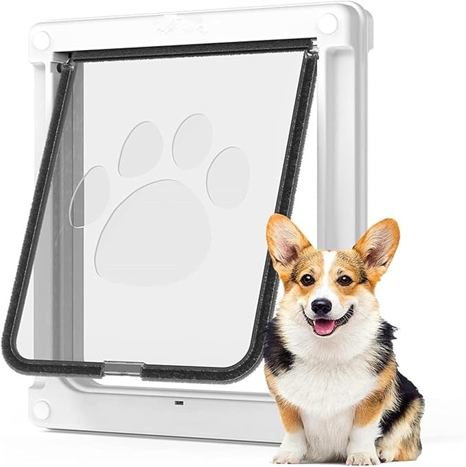 pet Door, Strong Lockable Dog Door with Privacy Protection Flap Gate Pet for Big Small Dogs Safety Doors Easy to Install(White,Large)