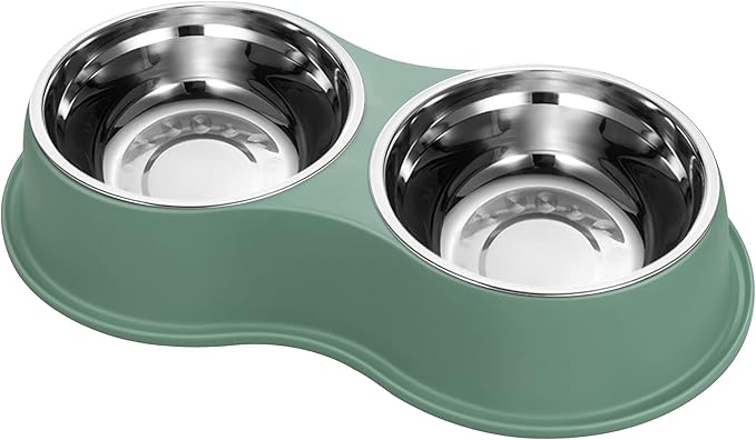Epetslove Dog Bowls Double Dog Water and Food Bowls Stainless Steel Bowls with Non-Slip Resin Station, Pet Feeder Bowls for Puppy Medium Dogs Cats