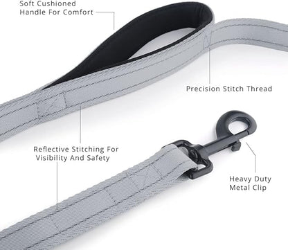 Plutus Pet Double Handle Dog Leash 5ft, Heavy Duty, Reflective Dual Handle Dog Leash for Safety Training, for Medium Large Dogs,2 Handle Leads(Gray)
