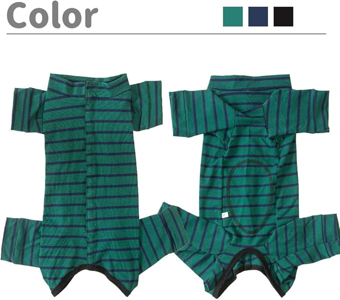 Dog’s Recovery Suit Post Surgery Shirt for Puppy, Full Coverage Dog's Bodysuit Wound Protective Surgical Clothes for Small and Medium Pets (Green Black Stripe-m)