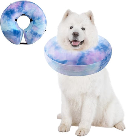 Dog Cone, Uadonile Inflatable Cone Collar for Dogs and Cats, Dog Neck Collar Recovery E-Collar Alternative After Surgery, Elizabethan Collar for Dogs Recovery(Tie-dye Purple Blue, L)