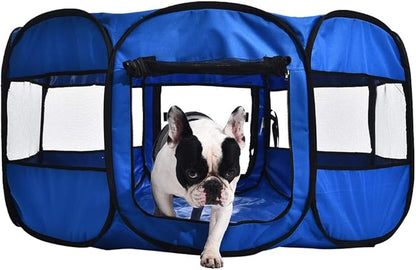 Amazon Basics Foldable Octagonal Indoor/Outdoor Portable Dog Playpen with Mesh Top, Easy to Clean and Store, 45", Blue