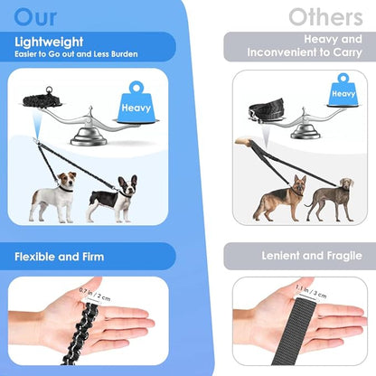 AUTOWT Double Dog Leash, No Tangle 360° Swivel Rotation Reflective Lead Attachment Bungee Extension Length Dual Two Dog Lead Splitter, Comfortable Shock Absorbing Walking Training for 2 Dogs