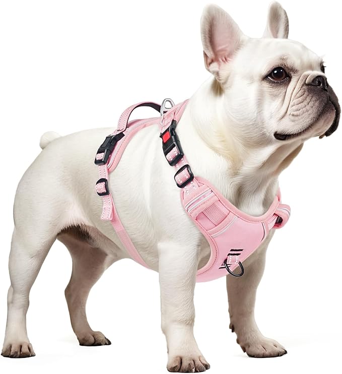 Timos Dog Harness Small Sized, No Pull Pet Harness with Neck Lockable Snap,No Choke Front Clip Dog Reflective Vest,Adjustable Metal Rings 3 Buckles,Easy Control Handle for Small Dogs Pink XS