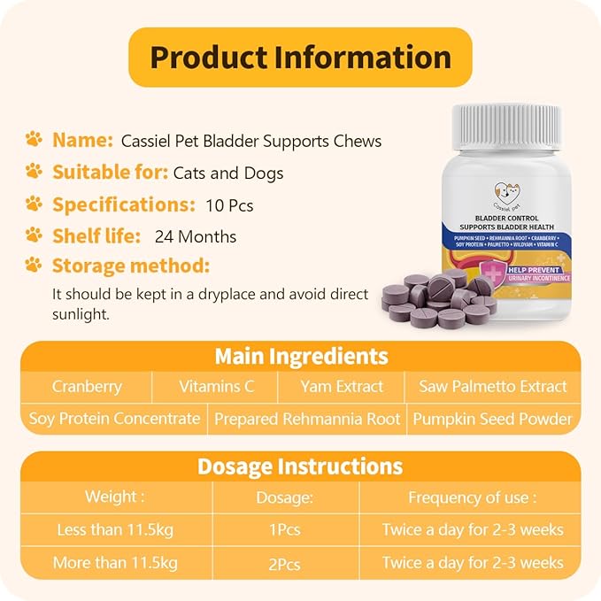 Bladder Supports Chews for Urinary Tract Health, Infection Treatments, Bladder Health, Dog UTI, Bladder Stones, Incontinence Support, Urinary Pain Relief for Cat & Dog 10 Chews (1 Bottle)