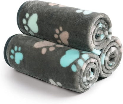 Luciphia 1 Pack 3 Blankets Fluffy Premium Fleece Pet Blanket Flannel Paw Printed Throw for Dog Cat(Medium 30x20'', Grey)