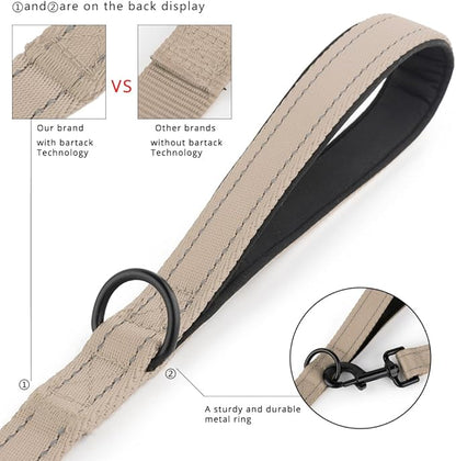 Plutus Pet Double Handle Dog Leash 6ft, Heavy Duty, Reflective Dual Handle Dog Leash for Safety Training, for Medium Large Dogs,2 Handle Leads(Beige)