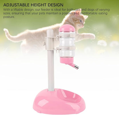 Denash Pet Standing Water Dispenser Feeder, 500ml Dog Water Feeder Bottle Adjustable Raised Pet Food Bowl for Dogs Detachable Bottles Easy Cleaning (Pink)