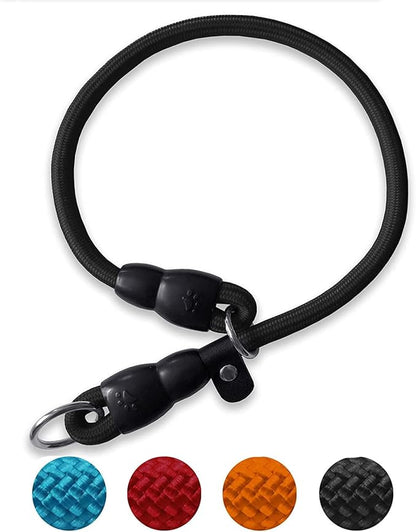 Slip Collar, Dog Choker Collar, Nylon Dog Training Collar with Slidable Stopper No Pull Dog Collars Martingale Collars for Small Medium Large Dogs, Black, S