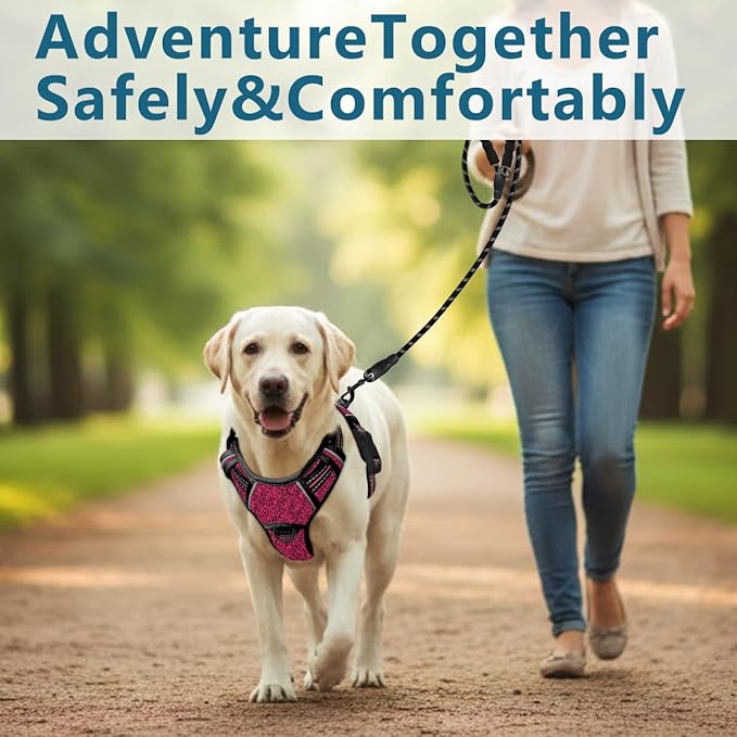 BARKBAY Dog Harness No Pull with ID Tag Pocket - Heavy Duty, Reflective, Easy Control for Large Dogs(Pink/Black,XL)