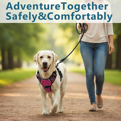 BARKBAY Dog Harness No Pull with ID Tag Pocket - Heavy Duty, Reflective, Easy Control for Large Dogs(Pink/Black,M)