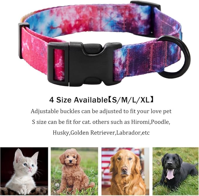 Tie Dye Dog Collar Pet Funny Dog Leash Set for Small Medium Large Dogs Tie Dye Collars (S(9.8'' - 12''))