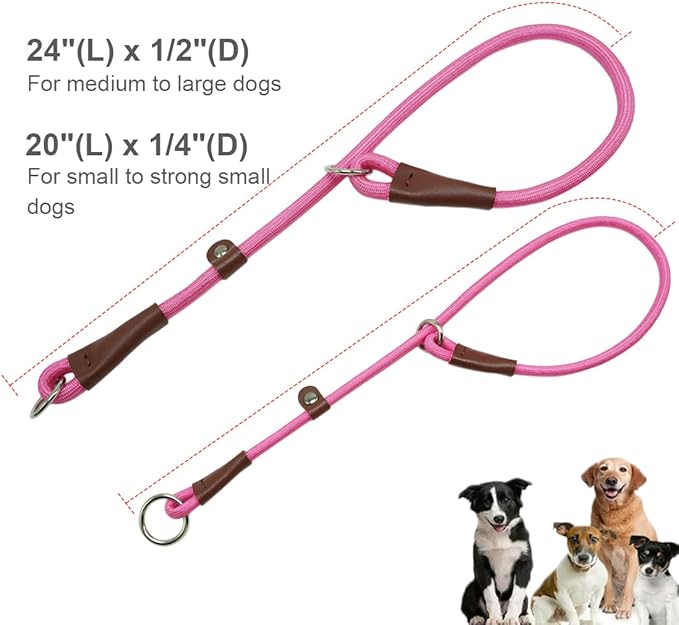 MayPaw Slip Collar Nylon Rope Adjustable Collar for Dog Training- No Pull Round Martingale Dog Collars for Small Medium Large Dogs