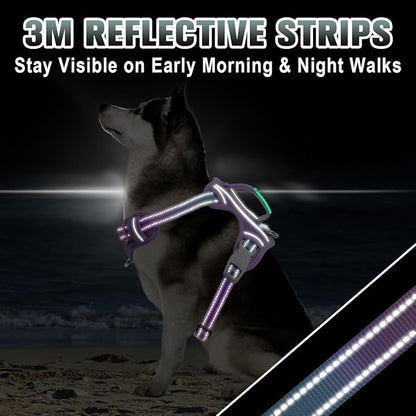 BARKBAY No Pull Dog Harness Large Reflective Dog Harness with Front Clip and Easy Control Handle for Walking Training Running with ID tag Pocket(Lavender Sky,XL)