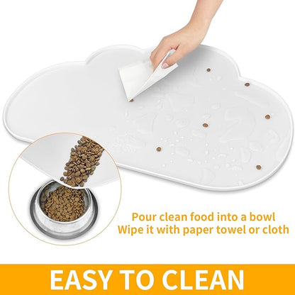 Ptlom Pet Placemat for Dogs and Cats, Non-Slip Waterproof Dog Feeding Mats Prevent Food and Water Overflow, Puppy Bowl Mat Suitable for Small, Medium and Large Pets, Silicone, White
