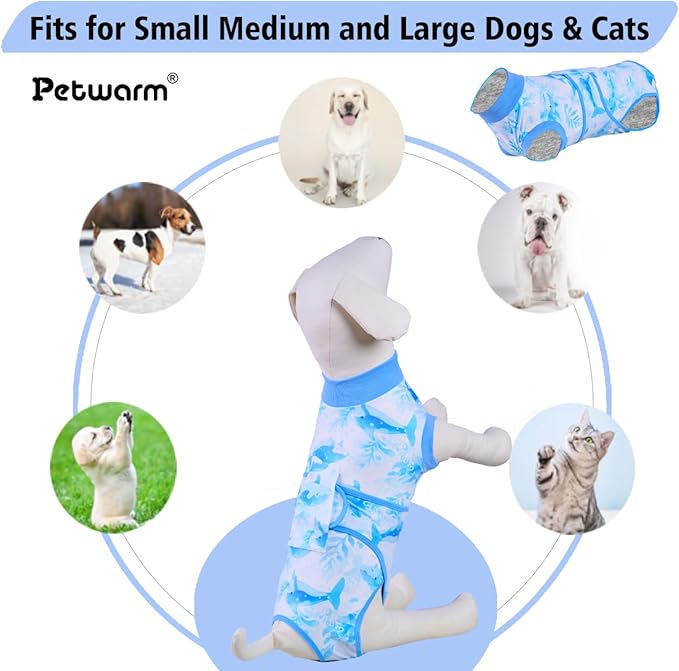 PetWarm Recovery Suit for Dogs,Surgical Suit for Dogs Female Spay Male Neutered,After Surgery Dog Onesie,Anti-Licking Dog Surgery Recovery Suit,Marine Animal Patterns,Blue,XL