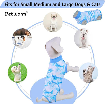PetWarm Recovery Suit for Dogs,Surgical Suit for Dogs Female Spay Male Neutered,After Surgery Dog Onesie,Anti-Licking Dog Surgery Recovery Suit,Marine Animal Patterns,Blue,XL