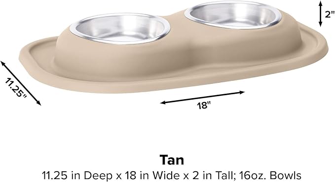 WeatherTech Double Low Pet Feeding System - Compact and Portable Dog/Cat Food and Water Station - 16 oz (2 Cups) Tan (DL1602TN)