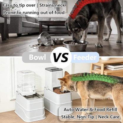 Elevated Automatic Pet Feeder & Water Dispenser, 128oz/3.8L Water & 4.4lb Food Capacity, Stainless Steel Bowl, 2-Level Height Adjustable, Neck Protection for Small/Medium Dogs & Cats
