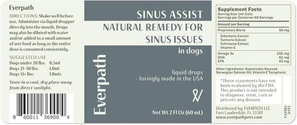 Everpath Sinus Support for Dogs - 2 Fluid Ounces/60mls | USA Made | Supports Sinus Health and Relief | Relief for Allergies, Congestion & Acute Sinusitis | Natural Solution for Pets