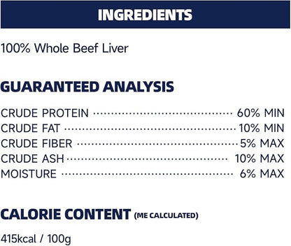 Freeze Dried Beef Liver Treats for Dogs & Cats, Single Ingredient Training Treats, Grain Free Raw Diet Meal Topper, 6.35 oz