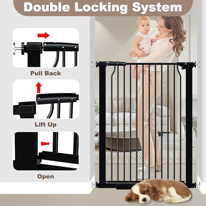 40.55" Extra Tall Baby Gate, 49.2-54.7 in Wide, No Drilling, Pressure Mounted Child Safety Gate with Door, Black