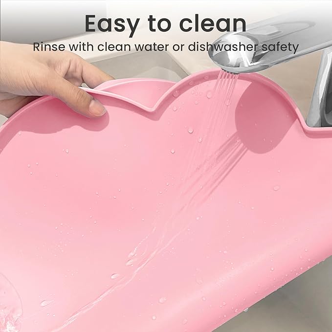Ptlom Silicone Pet Feeding Mat for Dogs and Cats, High-Lips Pet Placemat Non-Slip Waterproof Bowl Mats Prevent Food and Water Overflow, Puppy Dish Tray Mat Suitable for Small Medium Large Pets, Pink
