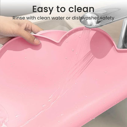 Ptlom Silicone Pet Feeding Mat for Dogs and Cats, High-Lips Pet Placemat Non-Slip Waterproof Bowl Mats Prevent Food and Water Overflow, Puppy Dish Tray Mat Suitable for Small Medium Large Pets, Pink