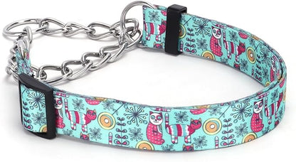 Martingale Dog Collar with Stainless Steel Chain - Limited Chain Cinch Training Collar for No Pull Training Dog - Flower Multicolor Cute Patterns - Premium No Slip Collar (HA12NO2, S)