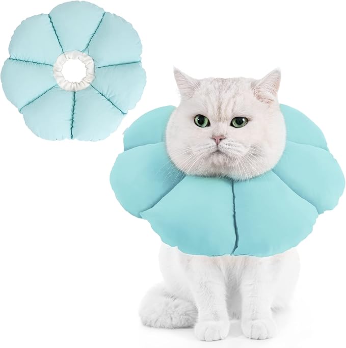 Avont Cat Cone Collar Soft, Adjustable Recovery E Collar Alternative for Cats Kittens Puppies, Elizabethan Neck Cone of Shame to Prevent Licking Biting After Surgery Protect Wounds -Blue(L)