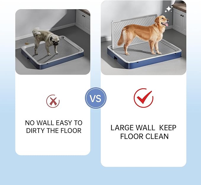 Indoor Dog Potty Tray with High Wall,25.59"X19.69" Pee Pad Holder,Dogs Litter Box,Mesh Training Toilet for Puppy and Small Size Dog,Housebreaking Supplies, Pet Products (Blue)