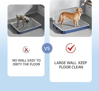 Indoor Dog Potty Tray with High Wall,25.59"X19.69" Pee Pad Holder,Dogs Litter Box,Mesh Training Toilet for Puppy and Small Size Dog,Housebreaking Supplies, Pet Products (Blue)