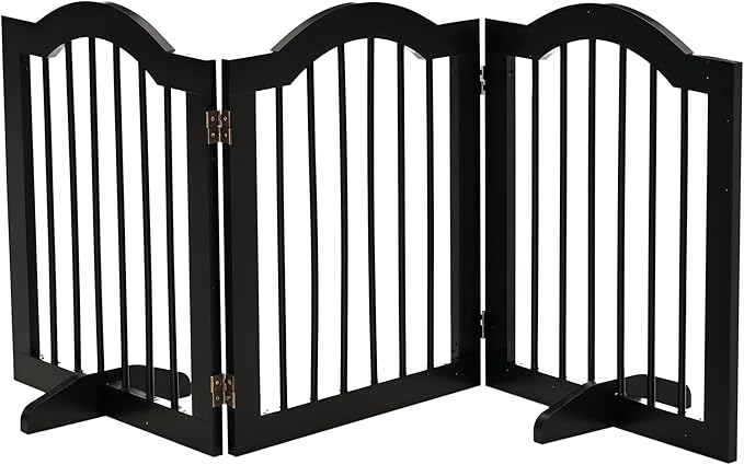 PawHut 24"H Foldable Dog Gate, 3 Panels Freestanding Pet Gate Barriers Indoor with Support Feet, Puppy Fence for Small Dogs, Black