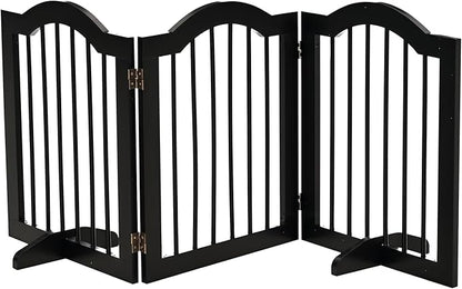 PawHut 24"H Foldable Dog Gate, 3 Panels Freestanding Pet Gate Barriers Indoor with Support Feet, Puppy Fence for Small Dogs, Black