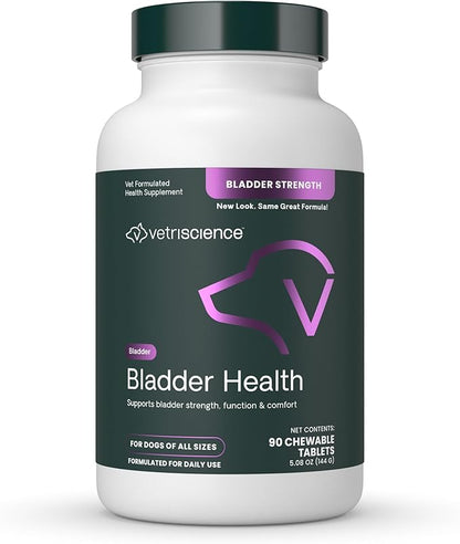 VetriScience Bladder Health Chewable Tablets, Bladder Strength Urinary Tract Supplement for Dogs, Reduce Urine Leakage and Overactive Bladder, With Soy Protein and Saw Palmetto, Smoke, 90 Count