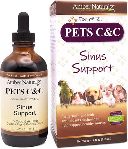 Amber NaturalZ Pet C&C Herbal Supplement for Dogs, Cats, Birds, Guinea Pigs, and Rabbits | Pet Herbal Supplement for Healthy Sinus | 4 Fluid Ounce Glass Bottle |Manufactured in The USA