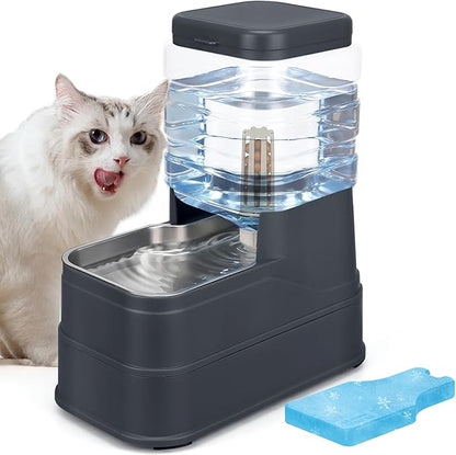 1.1 Gallon Pet Automatic Dog Water Dispenser Cat Gravity Waterer Feeder with Stainless Steel Bowl Large Capacity Puppy Feeding Raised Bowls with Filter,Ice Pack (Charcoal Gray, 4L(1.1 Gallon))