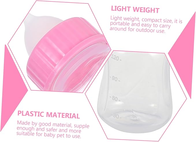 Levemolo 2pcs Cat Nursing Bottles Manual Feeder for Kittens and Puppies Milk Bottle Scale for Easy Feeding Yellow Pink