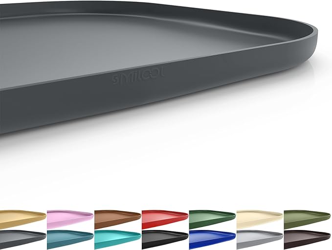 SMILOOL Silicone Pet Feeding Mat with Raised Edge for Food and Water, Dog Bowl Mats, Cat Bowls Placemat with High Lip for Floor Waterproof, Rubber Tray for Cats and Dogs 24 x 16 x 0.8 Dark Grey