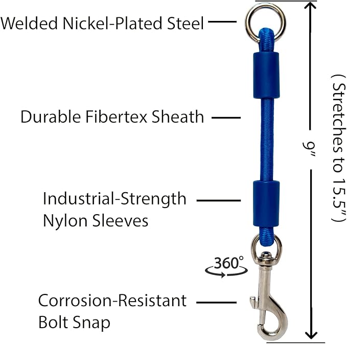 BUNGEE DOG LEASH EXTENSION – Patented Shock Absorber Attachment Protects You and Your Dogs – Works with ANY Leash & Collar or Harness – a MUST for Retractable Leashes – PICK SIZE/COLOR BELOW