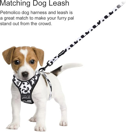 Petmolico No Pull Dog Harness and Leash Set, No Choke 4 Leash Attchments Easy Control Handle Soft Padded Reflective Vest Dog Harness for XS Dog Breed, Cow Pattern XS