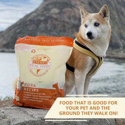 Steve's Real Food Freeze-Dried Raw Nuggets - Pork Recipe - Raw Pet Food for Dogs and Cats - 20 oz