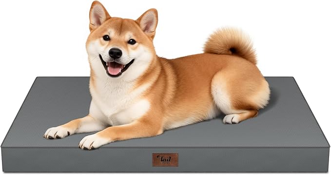 Outdoor Dog Bed for Medium Dogs, Waterproof Dog Crate Mat Orthopedic Egg Crate Foam Pet Bed with Washable Removable Oxford Cover, Grey