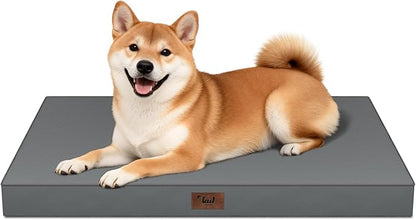 Outdoor Dog Bed for Medium Dogs, Waterproof Dog Crate Mat Orthopedic Egg Crate Foam Pet Bed with Washable Removable Oxford Cover, Grey