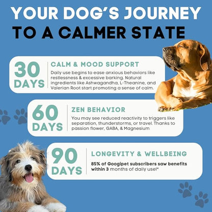 Googipet Daily Hemp Calming Chews for Dogs - Separation Anxiety Relief for Dogs, Non-Drowsy Dog Calming Chews Dog Anxiety Relief Treats with Valerian Root, & Hemp
