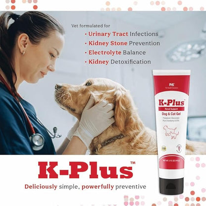K-Plus Potassium Gluconate Renal Gel Plus Cranberry and EPA for Dogs and Cats - Veterinarian Approved Renal Supplement - Supports Potassium Balance - (6 Pack, Gel)