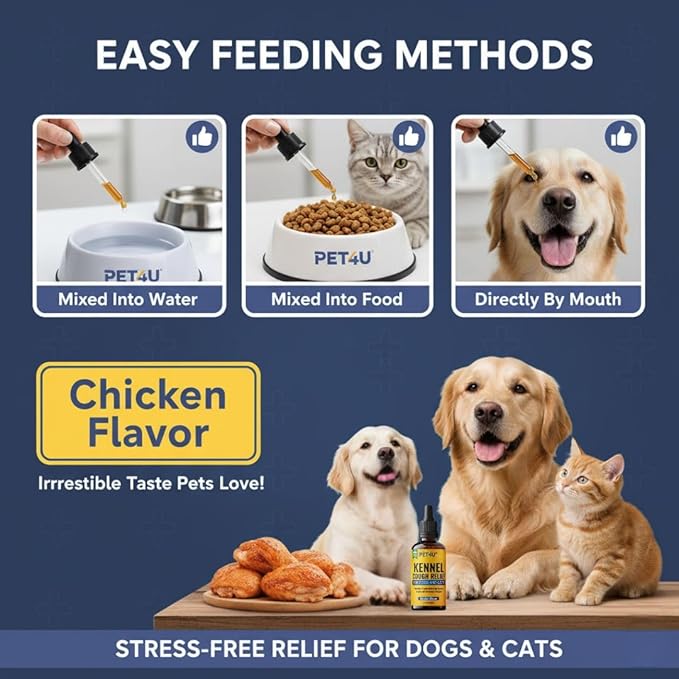 Kennel Cough Relief for Dogs & Cats - Natural Herbal Drops for Persistent Cough, Throat Irritation & Seasonal Allergies - Respiratory & Immune Support - Chicken Flavor