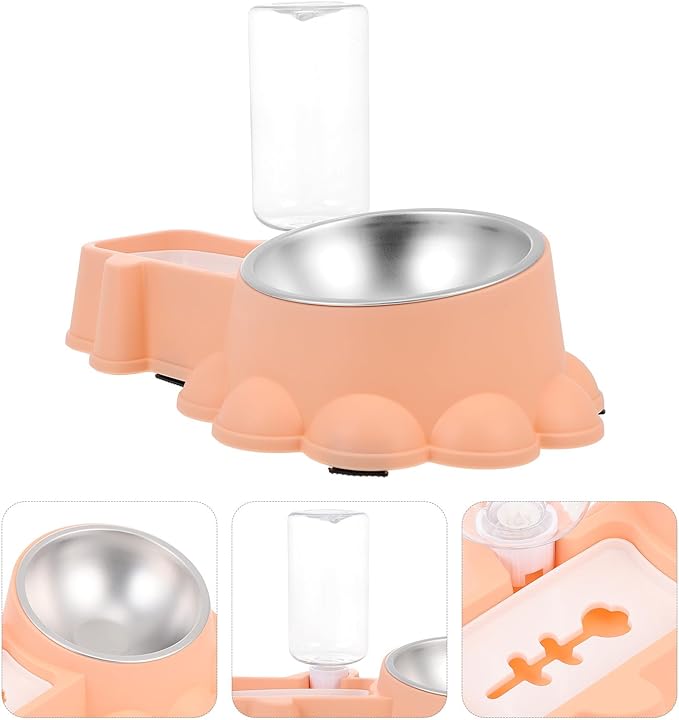 Hemobllo Automatic Stainless Steel Dog Feeding Bowl 2-in-1 Pet Food Dispenser and Water Container Orange Pink for Home Use
